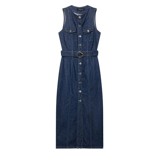 Women Wear Wild with Belt Denim Dress