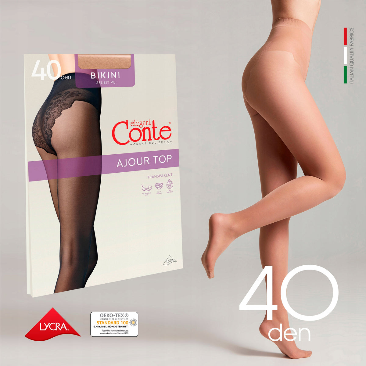 Conte Bikini Soft 40 Den - Classic Women's Tights with Ajour Top (8S-47SP)