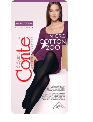Conte Microcotton 200 Den - 68% Cotton Warm Opaque Women's Tights (18С-70СП)