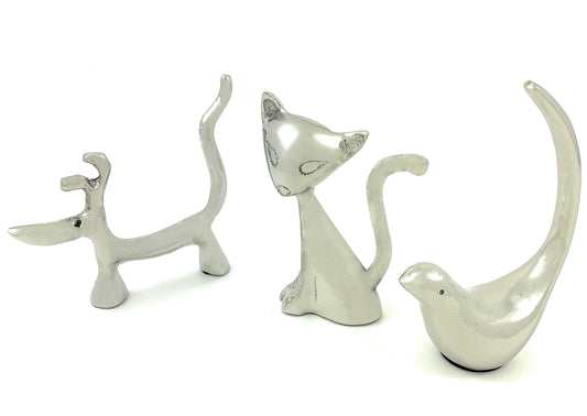 Vibhsa Dog Cat & Bird Ring Holders Set - Silver