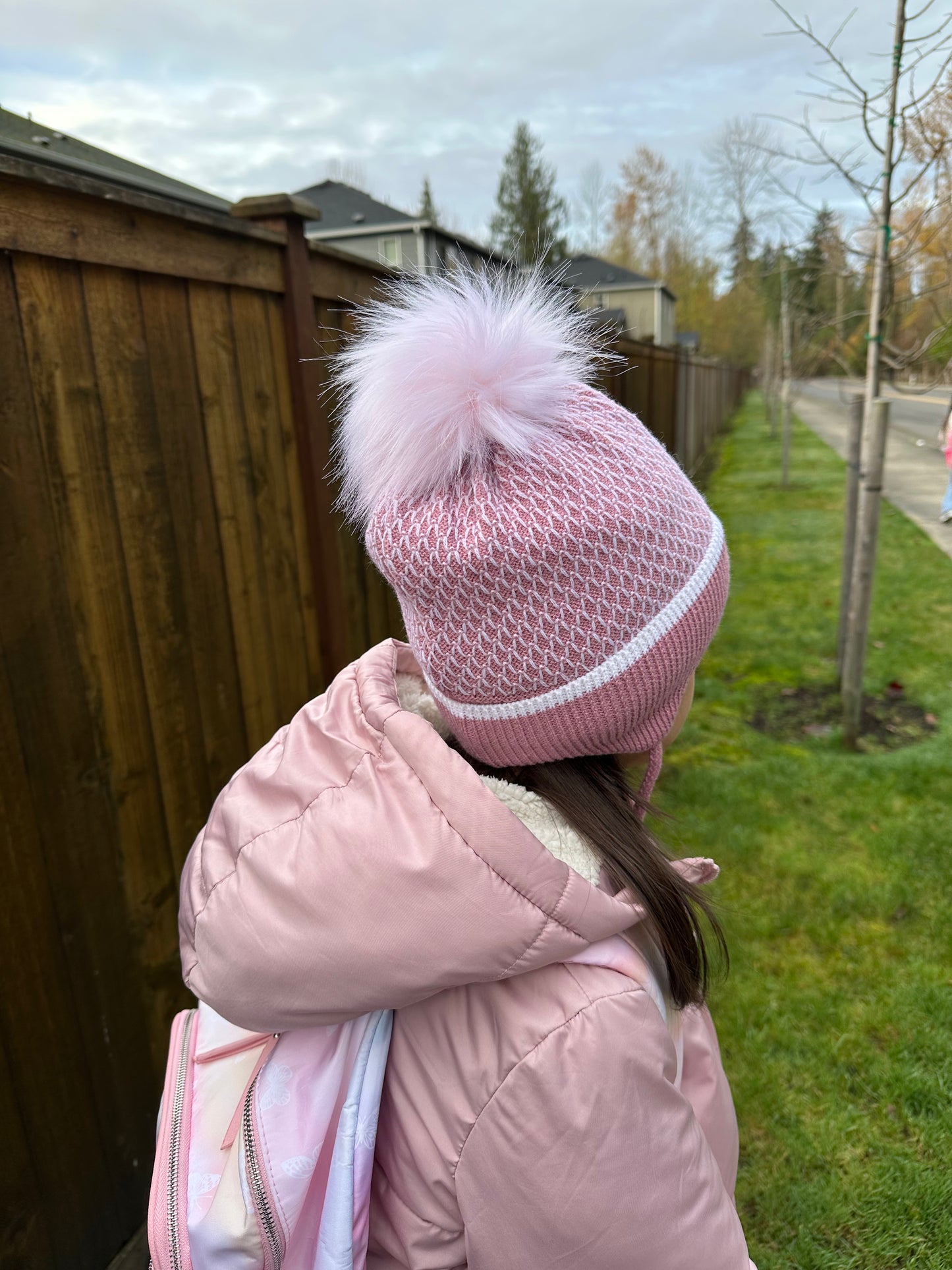 Conte/Esli Двойная вязаная детская шапка с утеплителем, хлопковой подкладкой, меховым помпоном - Для девочек (17С-92СП)