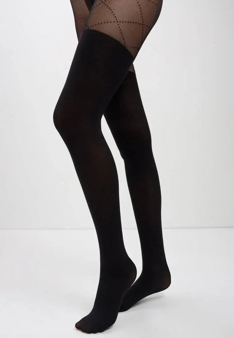 Conte Fabia 50 Den - Fantasy Women's Tights with imitate stockings & geometric pattern of dots (21S-177SP)
