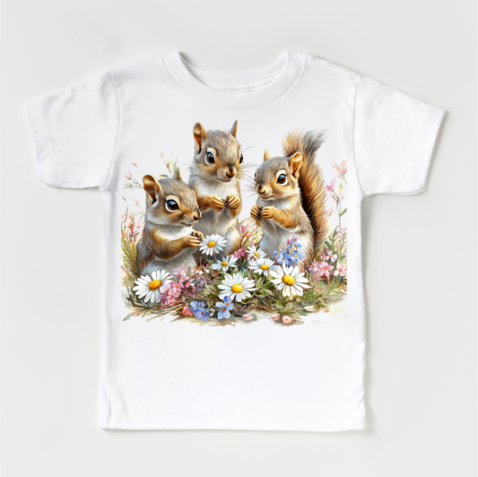 Retro Squirrel Watercolor Nature Scene Spring Shirt - Kids Tee