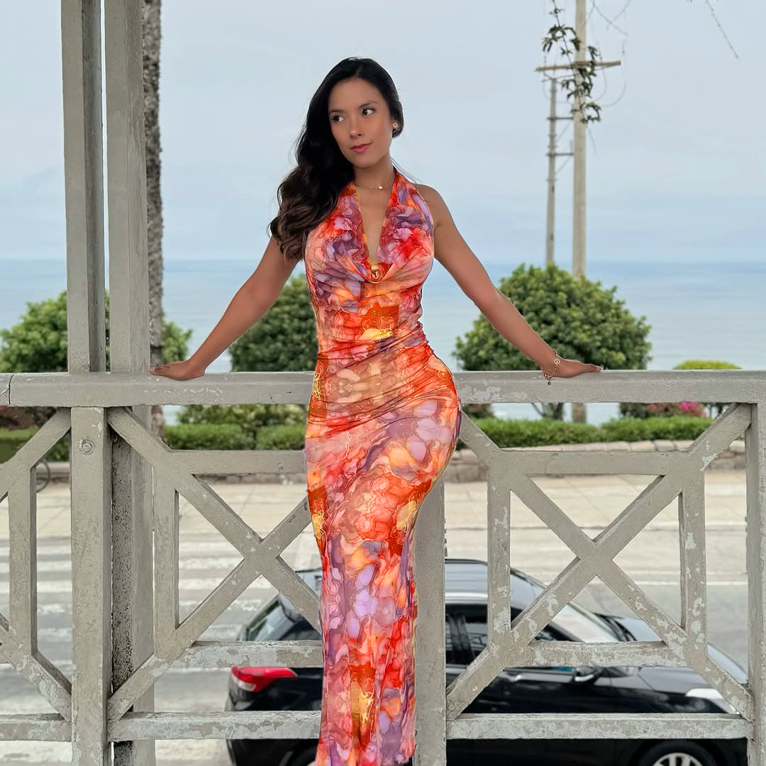 Summer Sexy Niche Halter Collar Printing High End Exquisite Dress