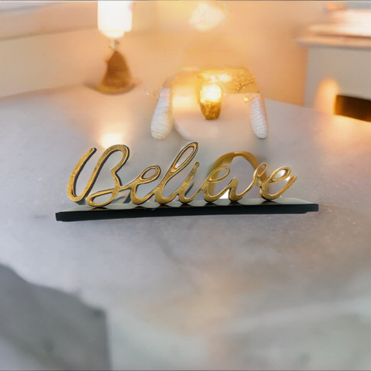 Believe Decorative Home Accent (12.5", Rustic Golden)