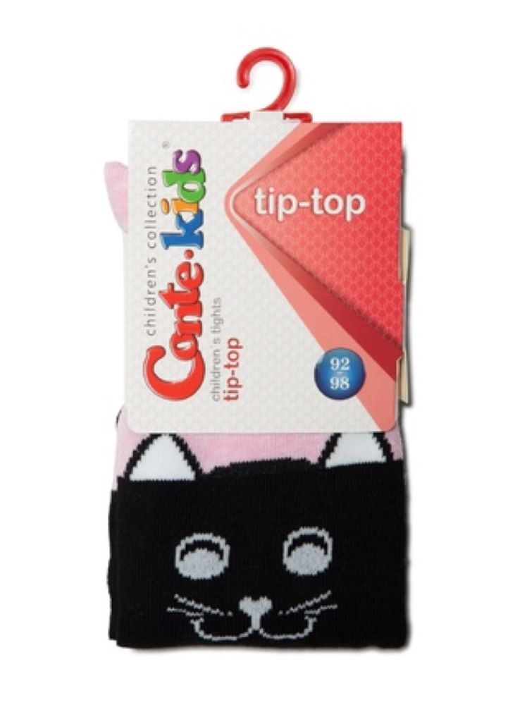#4С-02СП(466) - Классические однотонные хлопковые колготки Tip-Top Conte-Kids с кошачьей мордочкой для девочек 2 лет, 4 лет, 6 лет, 8 лет, 10 лет, 12 лет.
