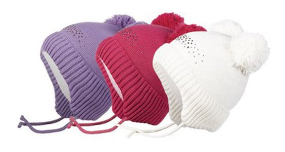 Conte/Esli Double knitted kids hat with insulation, cotton lining & 2 pom-poms - For Girls (17С-7СП)