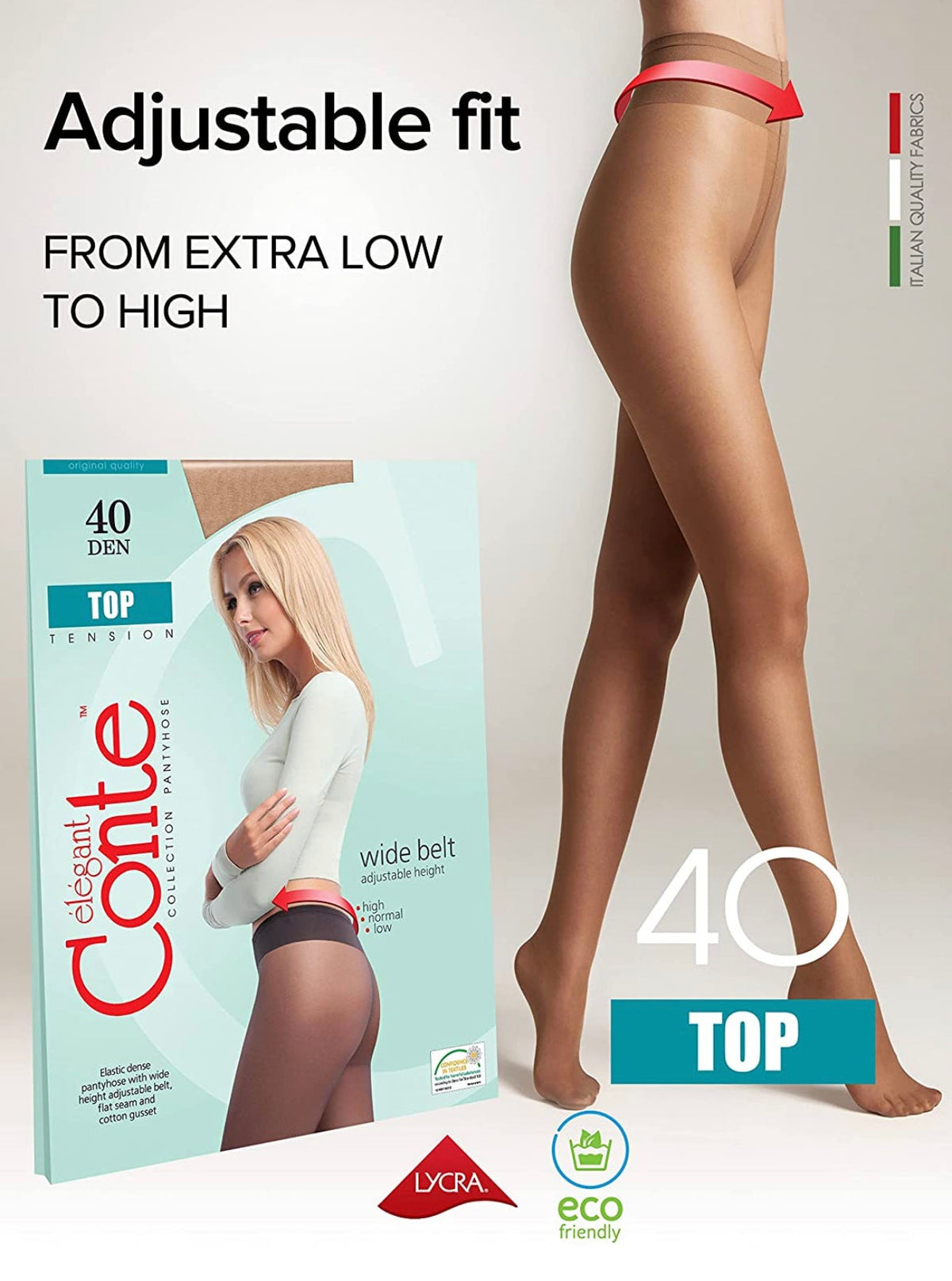 Conte Top 40 Den - Classic Women's Tights Sheer to Waist T-top Low Waist (8S-64SP)