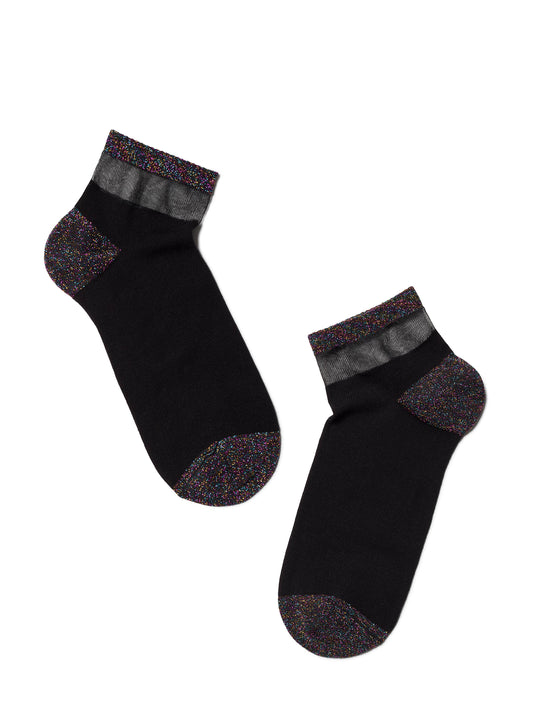 Conte Active #20S-5SP(207) - 1 pair Elegant Cotton Women's Socks (with lurex & sheer mesh stripe)