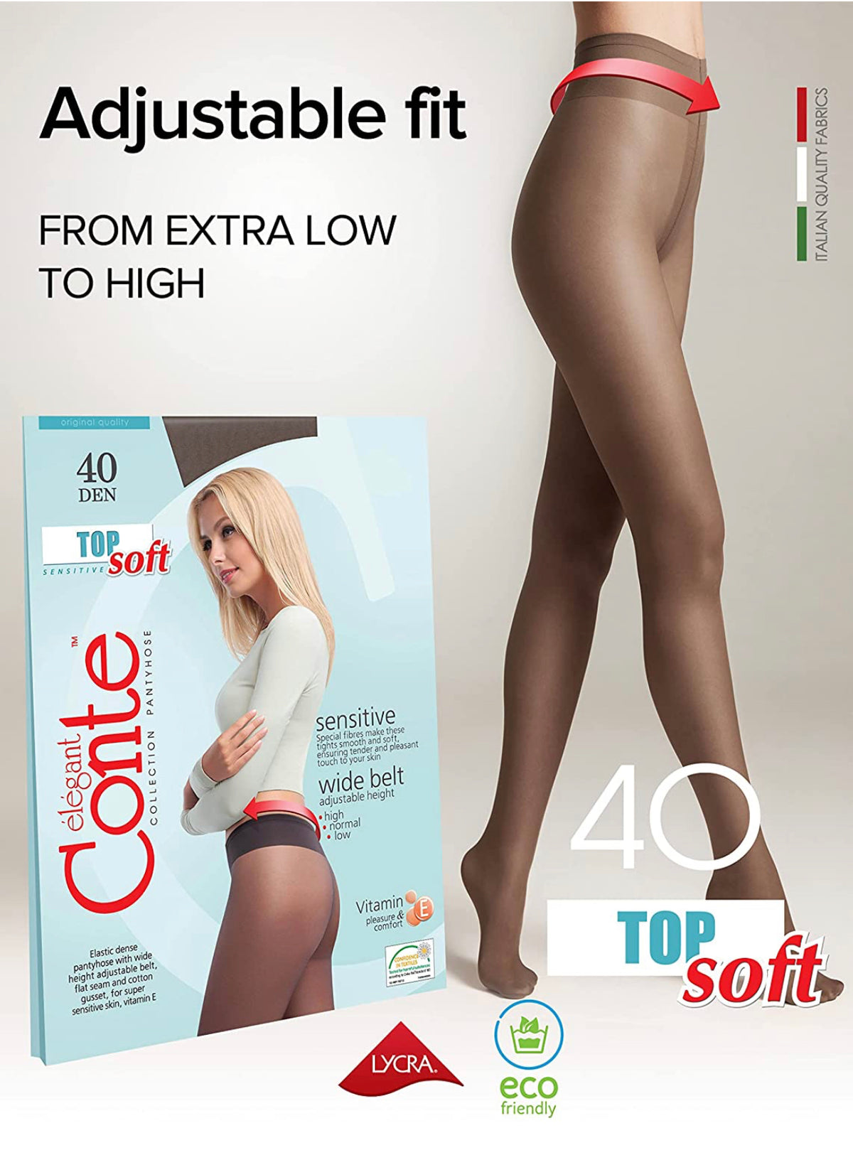 Conte Top Soft 40 Den - Классические женские колготки Sheer to Waist T-top Low Waist Vitamin E (14С-37СП)