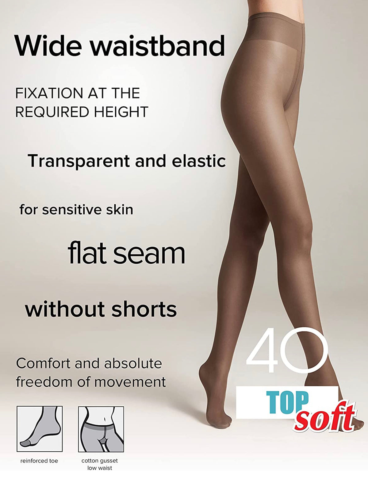 Conte Top Soft 40 Den - Классические женские колготки Sheer to Waist T-top Low Waist Vitamin E (14С-37СП)
