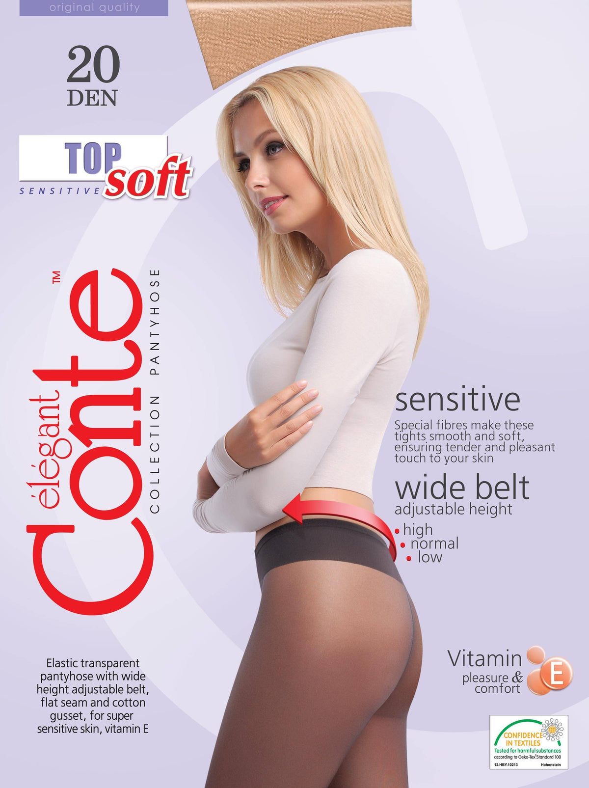 Conte Top Soft 20 Den - Классические женские колготки Sheer to Waist T-top Low Waist Vitamin E (14С-36СП)