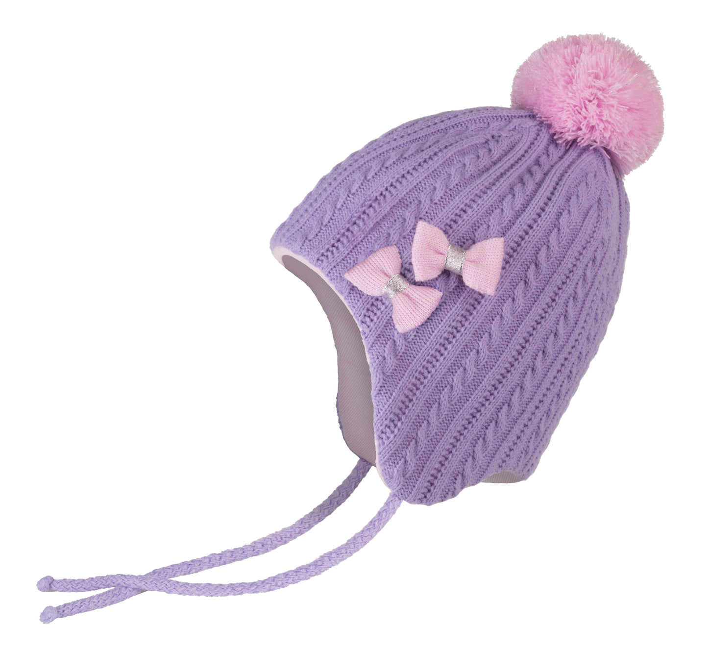 Conte/Esli Double knitted kids hat with insulation, cotton lining & pom-pom - For Girls (17С-93СП)