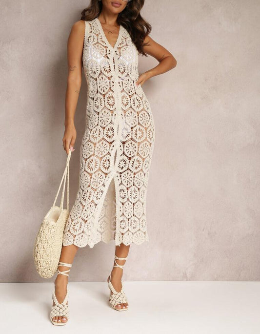 Women Crochet Openwork Blouse With A Stylish Bohemian Style Cardigan