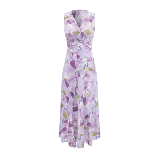 Printed Cross V neck Waist Controlled Lace up Sleeveless Dress Summer Slim Fit Maxi Dress Women
