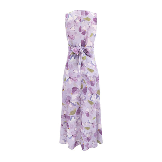 Printed Cross V neck Waist Controlled Lace up Sleeveless Dress Summer Slim Fit Maxi Dress Women