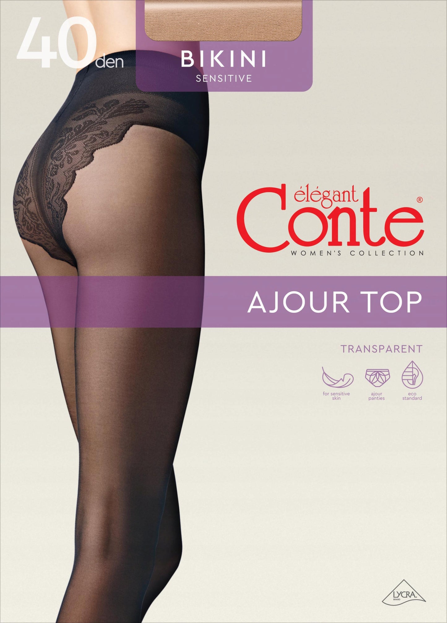 Conte (Poland) Bikini Soft 40 Den - Classic Women's Tights with Ajour Top (8S-47SP)