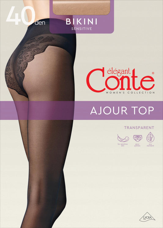 Conte (Poland) Bikini Soft 40 Den - Classic Women's Tights with Ajour Top (8S-47SP)