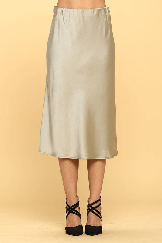 Made in USA Solid Satin Midi Skirt