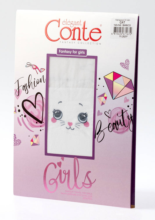 Conte Cat 20/50 Den - Fantasy Tights For Girls with imitation of knee socks & a cat's face - 4yr. 6yr. 8yr. 10yr. 12yr. (21С-108СП)