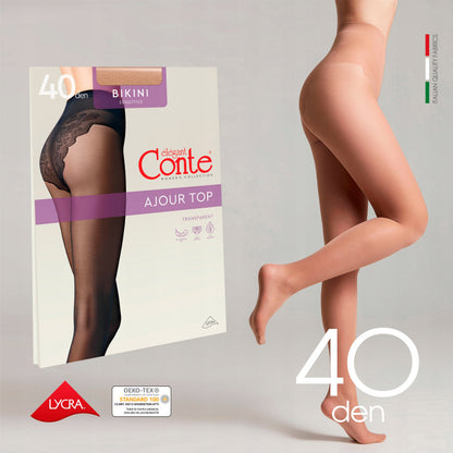 Conte Bikini Soft 40 Den - Classic Women's Tights with Ajour Top (8S-47SP)