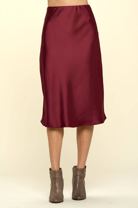 Made in USA Solid Satin Midi Skirt