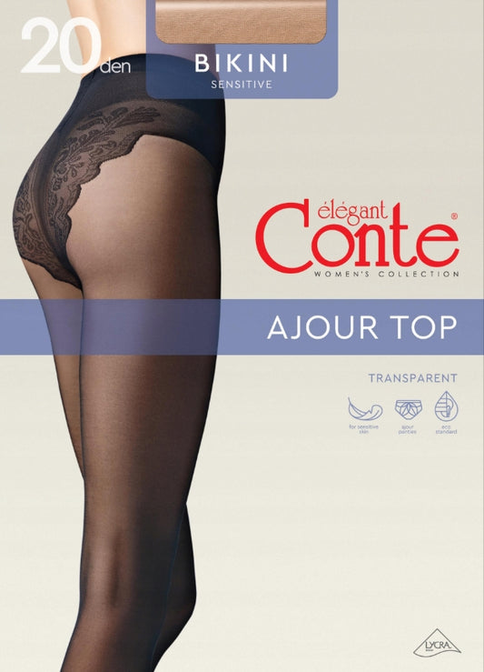 Conte (Poland) Bikini Soft 20 Den - Classic Women's Tights with Ajour Top (8S-34SP)