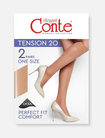 Conte Tension 20 Den - 2 Pairs (Pack) Classic Knee-Highs for Women (8S-3SP)