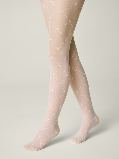 Conte Alice 20 Den - Fantasy Tights for Girls with Geometric Pattern and Hearts - 12, 14, 16yr. (24S-169SP)