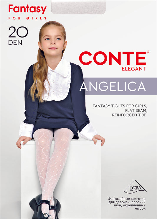 Conte Angelica 20 Den - Fantasy Tights for Girls with Rhombuses in Dots & Hearts - 4yr. 6yr. 8yr. 10yr. 12yr. (24S-165SP)