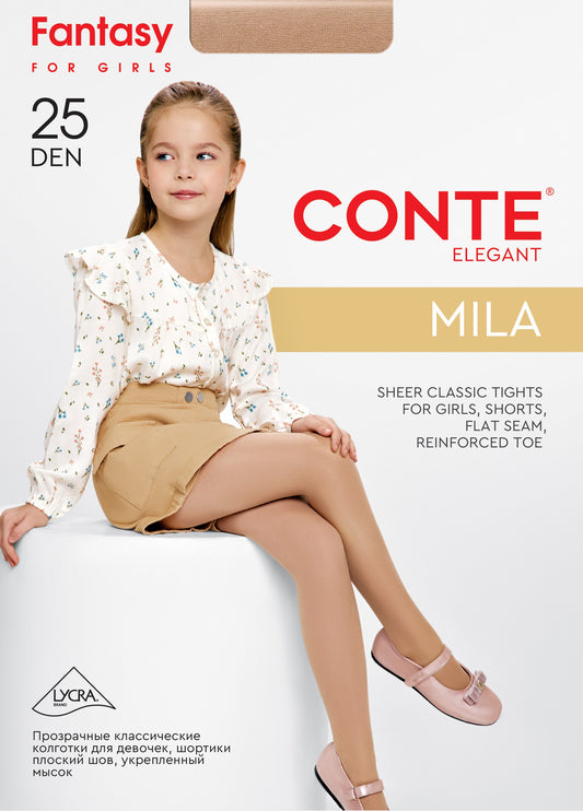 Conte Mila 25 Den - Classic Tights for Girls - 4yr. 6yr. 8yr. 10yr. 12yr. (24S-177SP)