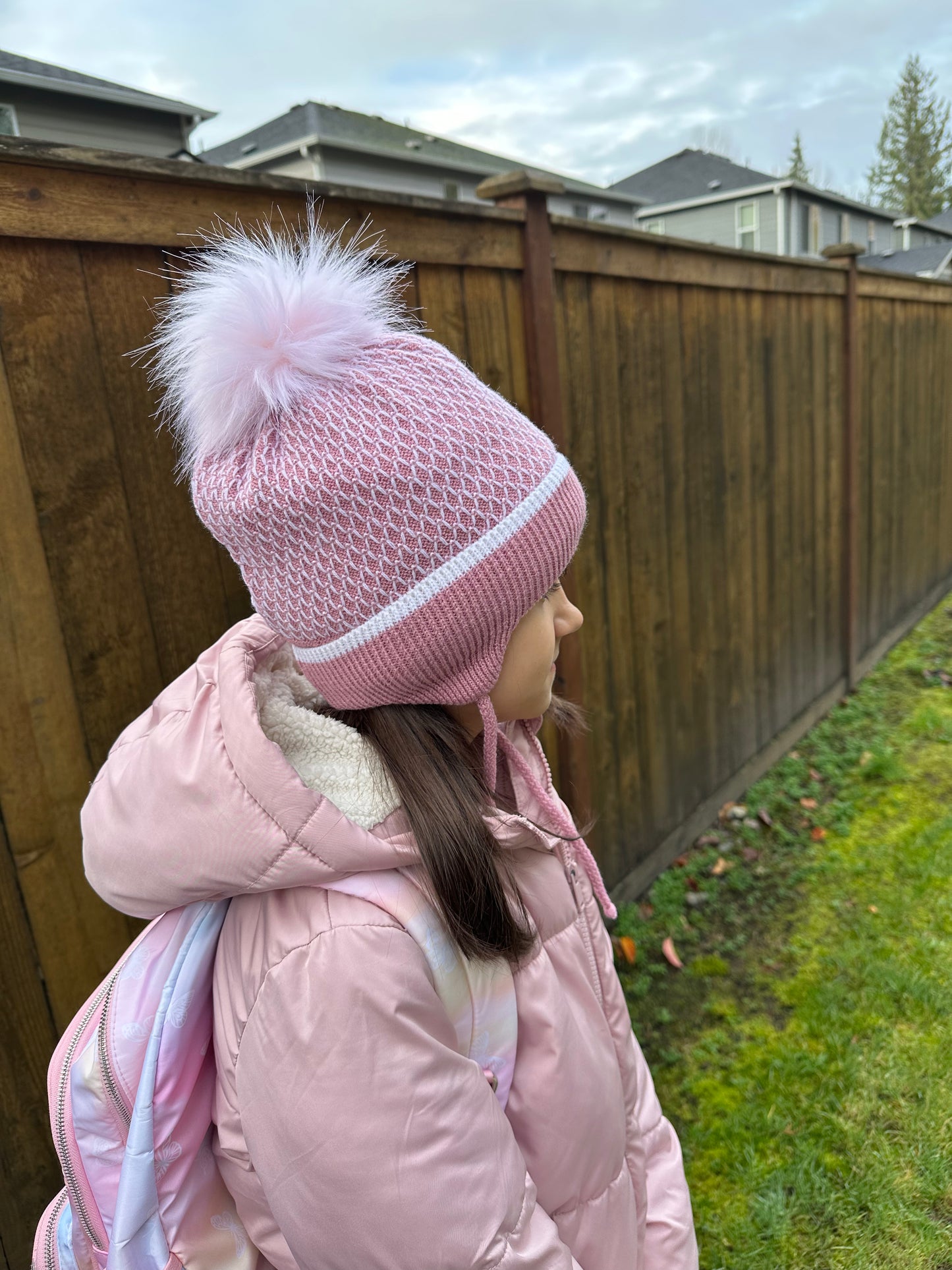 Conte/Esli Двойная вязаная детская шапка с утеплителем, хлопковой подкладкой, меховым помпоном - Для девочек (17С-92СП)