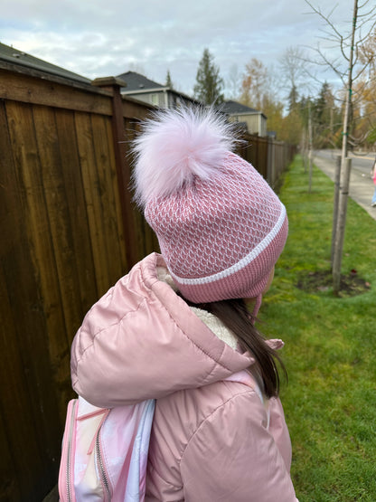 Conte/Esli Double knitted kids hat with insulation, cotton lining, fur pom-pom - For Girls (17С-92СП)