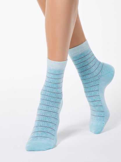 Conte Comfort #14S-66SP(047) - 1 pair 7% Cashmere 63% Viscose Women's Socks with striped pattern
