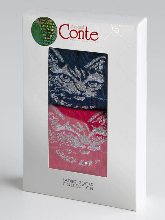 Conte Elegant #17S-67SP(715) - Cotton Women's Socks Gift Box (2 pairs pack)