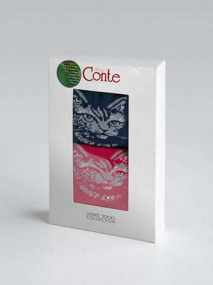 Conte Elegant #17S-67SP(715) - Cotton Women's Socks Gift Box (2 pairs pack)