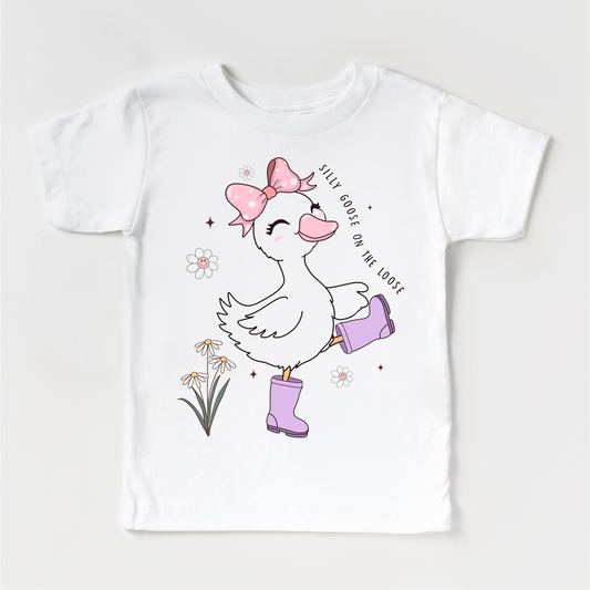 Girls Silly Goose On The Loose Shirt - Funny Kids Tee