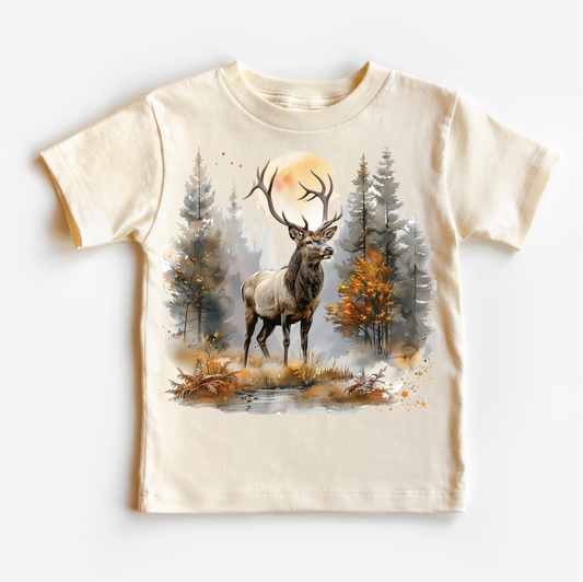 Retro Elk Watercolor Nature Scene Shirt - Kids Tee