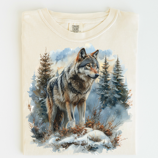 Retro Winter Wolf Mountain Shirt - Printed On Comfort Colors