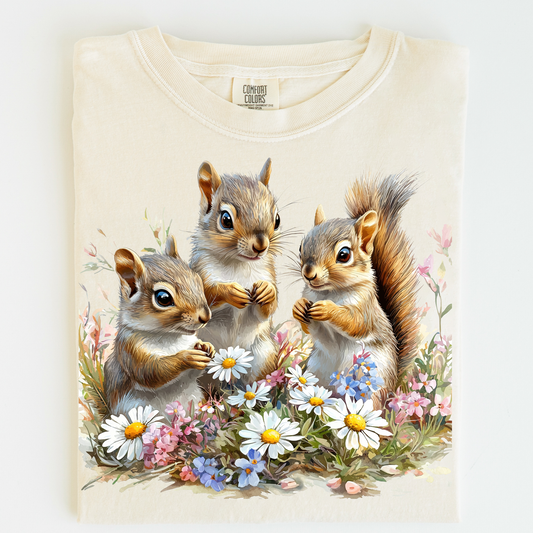 Retro Spring squirrels And Daisys Shirt - Printed On Comfort Colors