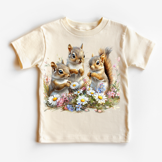 Retro Squirrel Watercolor Nature Scene Spring Shirt - Kids Tee