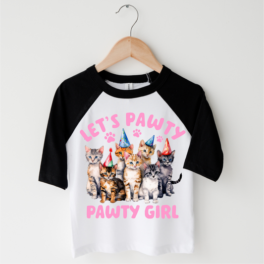 Let's Pawty Pawty Girl Cat Birthday Shirt - Kids Cat Tee