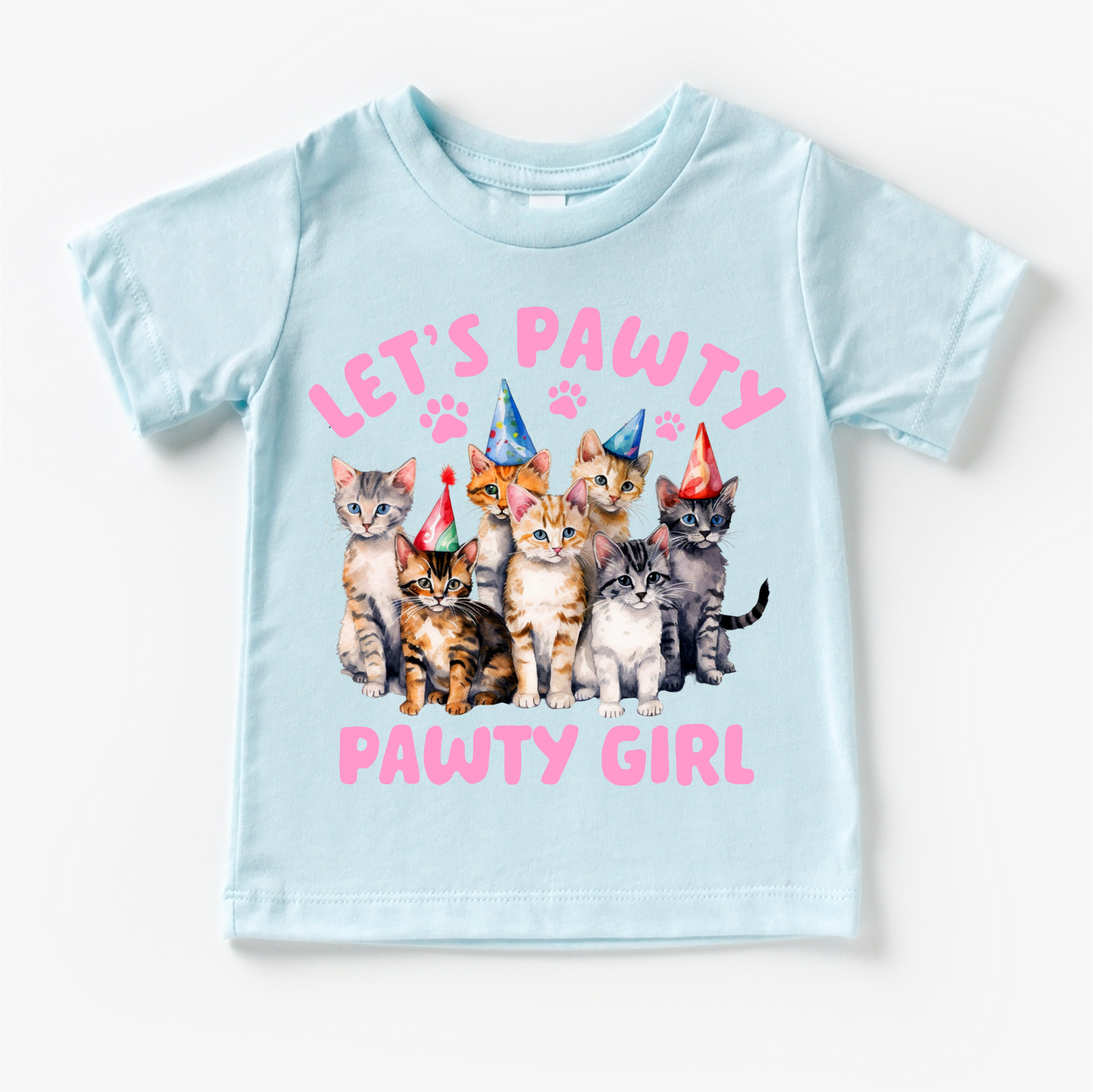 Let's Pawty Pawty Girl Cat Birthday Shirt - Kids Cat Tee