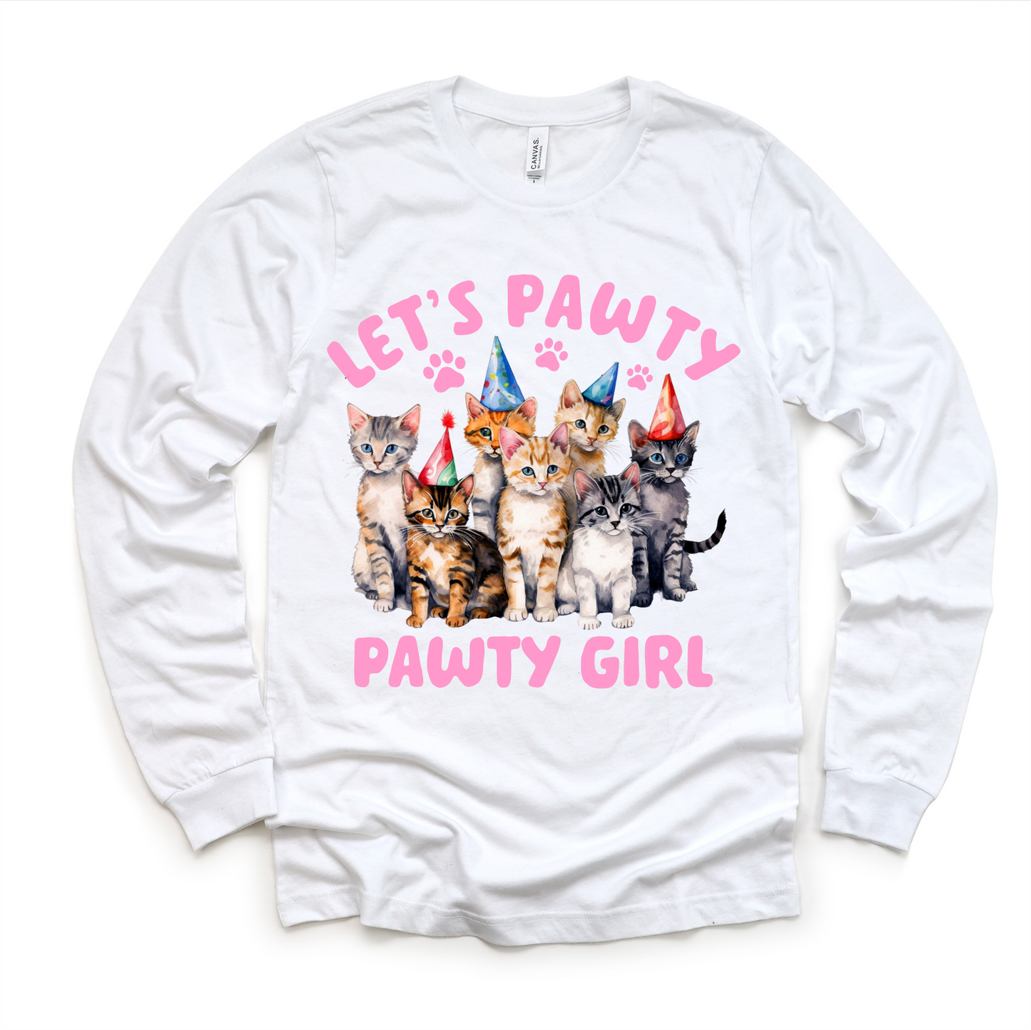 Let's Pawty Pawty Girl Cat Birthday Shirt - Kids Cat Tee