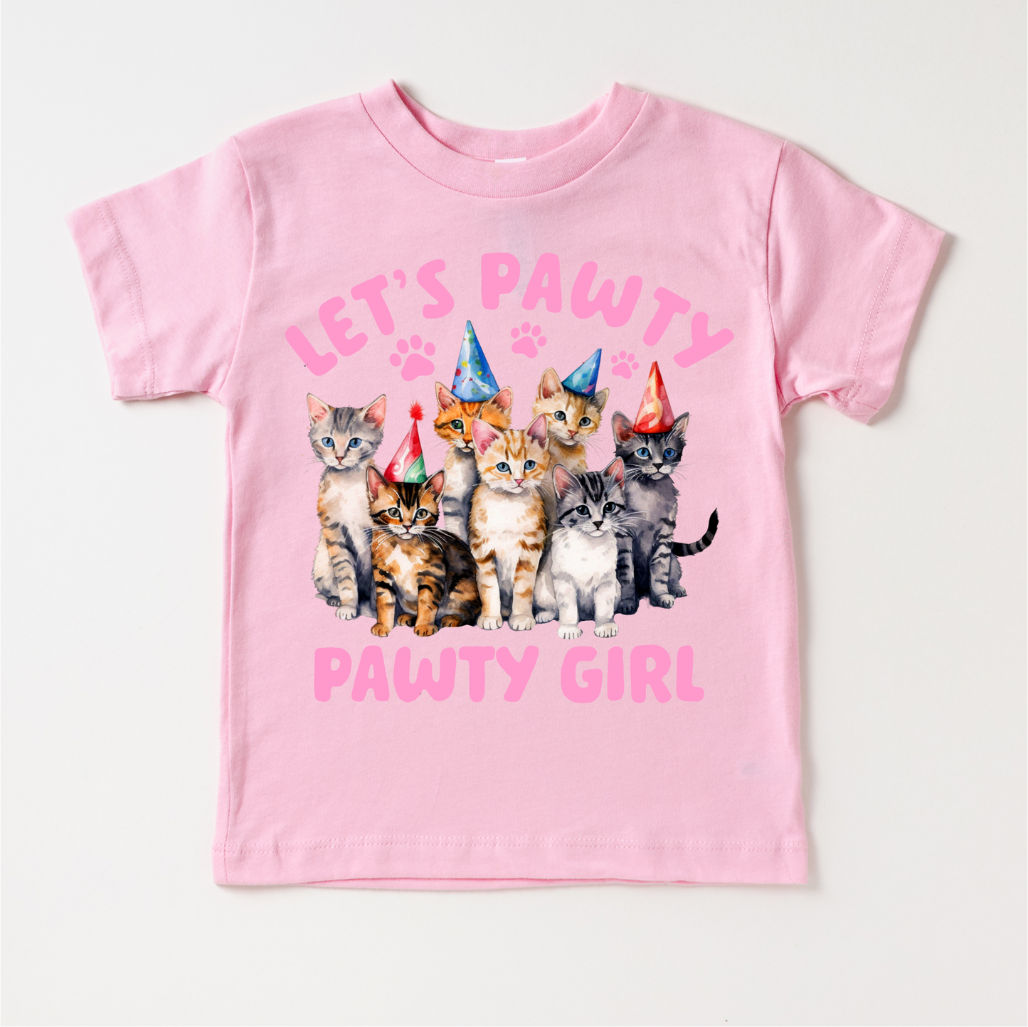 Let's Pawty Pawty Girl Cat Birthday Shirt - Kids Cat Tee