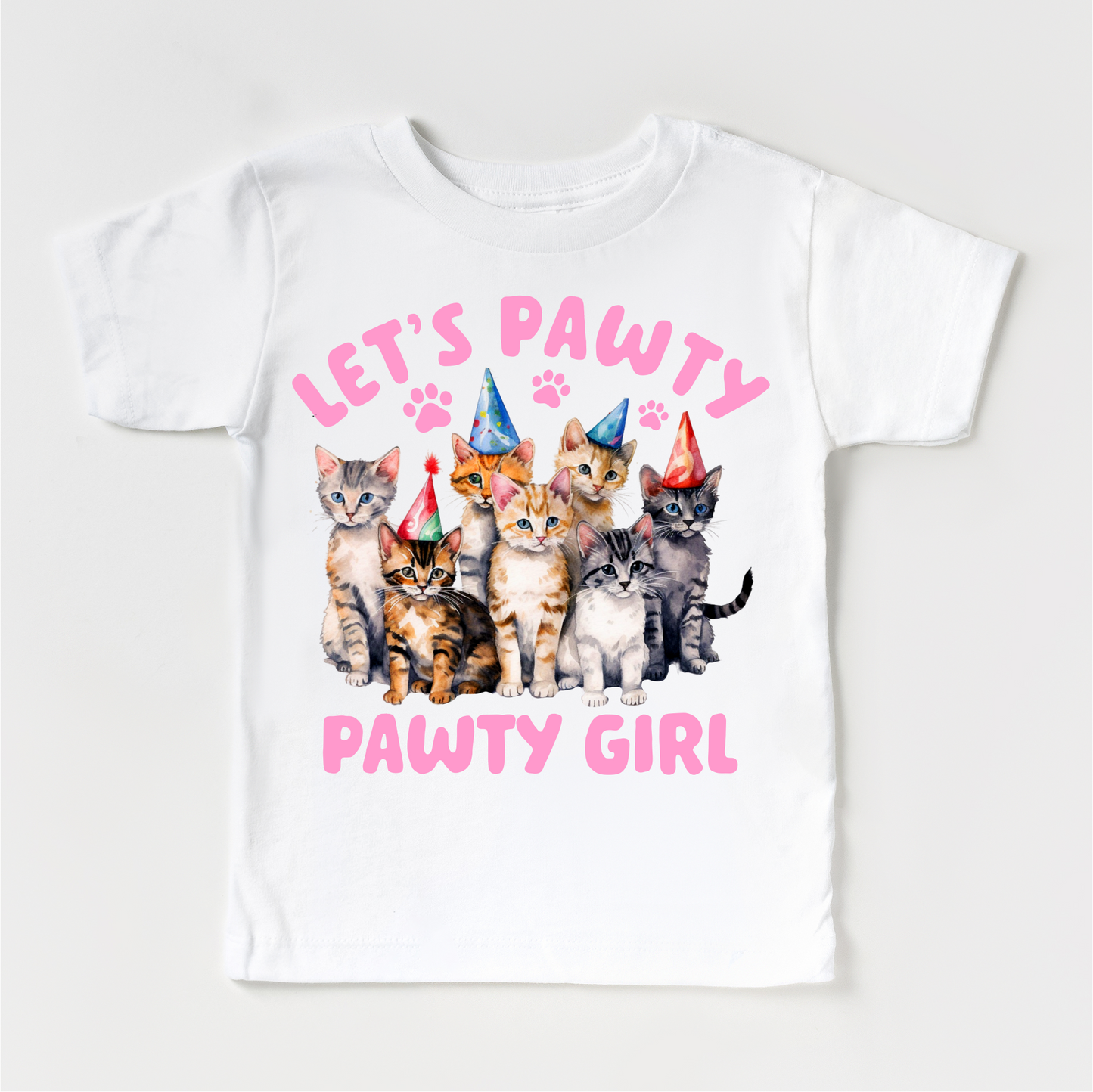 Let's Pawty Pawty Girl Cat Birthday Shirt - Kids Cat Tee