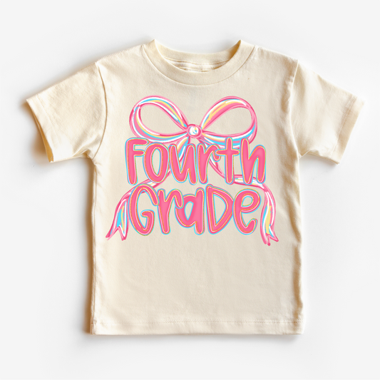 Girls Fourth Bow Back To School Shirt - First Day Of School Tee