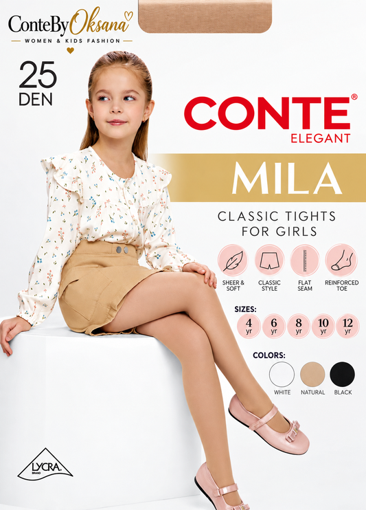 Conte Elegant Mila 25 Den - Classic Sheer Tights for Girls (24S-177SP)
