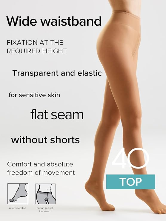 Conte Top 40 Den - Classic Women's Tights Sheer to Waist T-top Low Waist (8S-64SP)