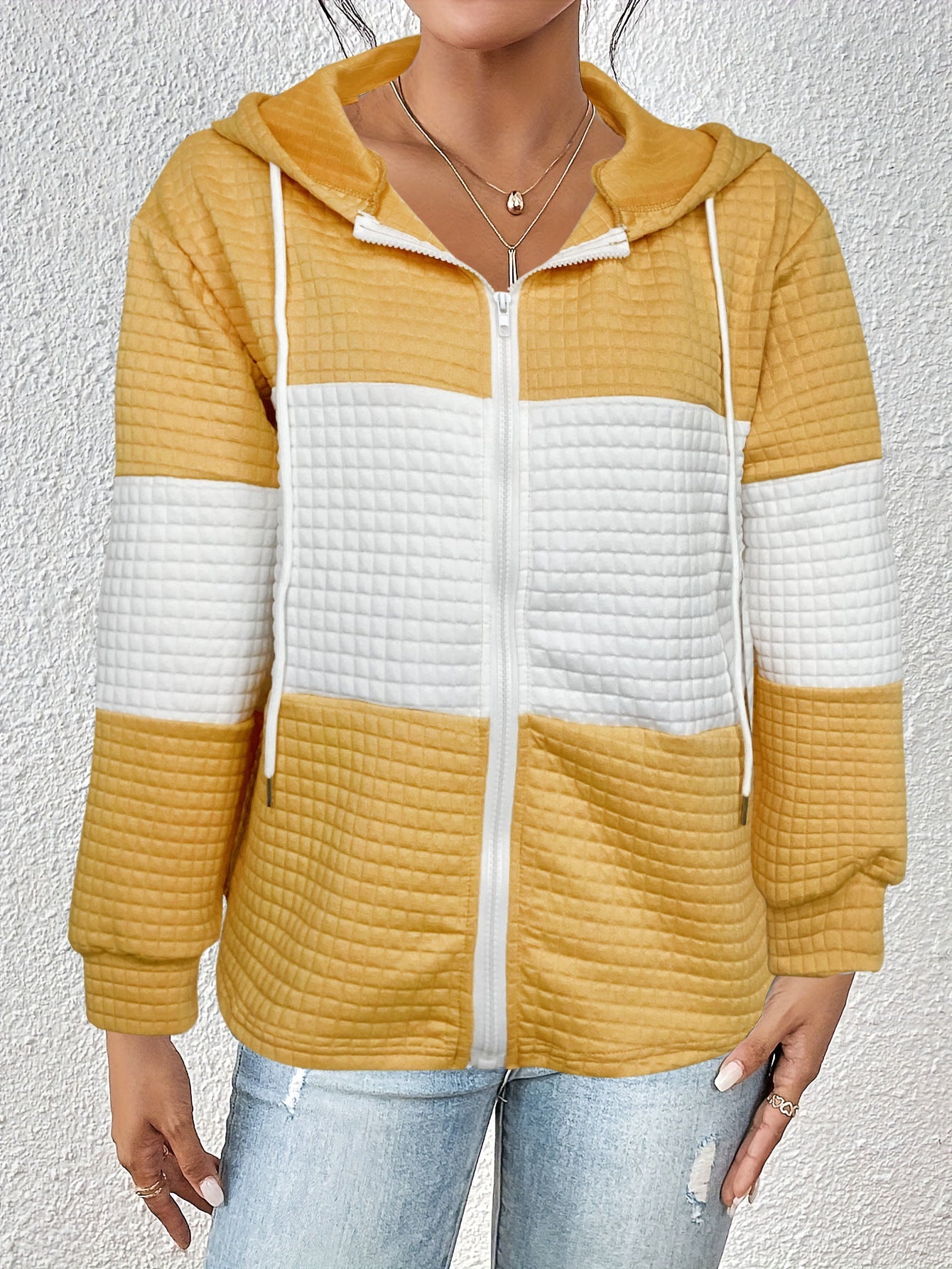 Autumn Winter Women Hoodie Contrast Color Plaid Long Sleeve Casual Hoodies